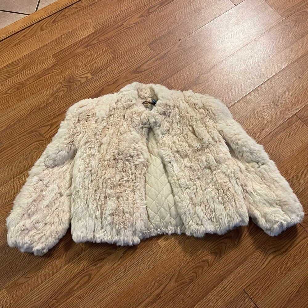 Vintage 1970s Rabbit Fur Jacket Medium Groovy Fur Coat White Rabbit Fur Coat